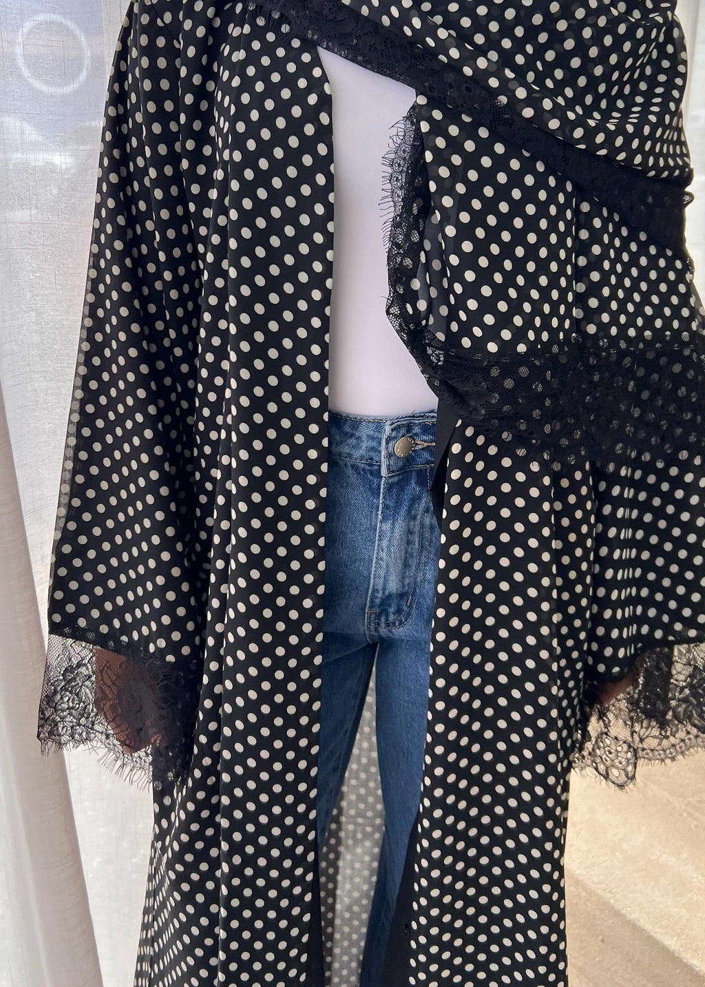 Black Polka Dot Double Chiffon Abaya + Matching Hijab