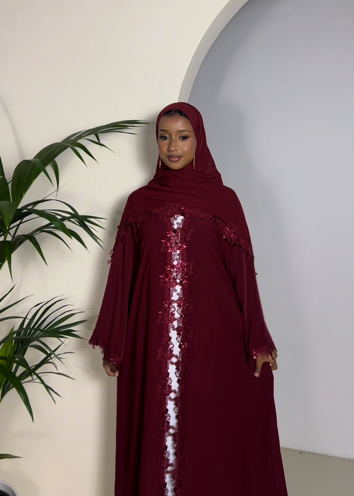 Sequin Floral  Abaya - 2 Piece set