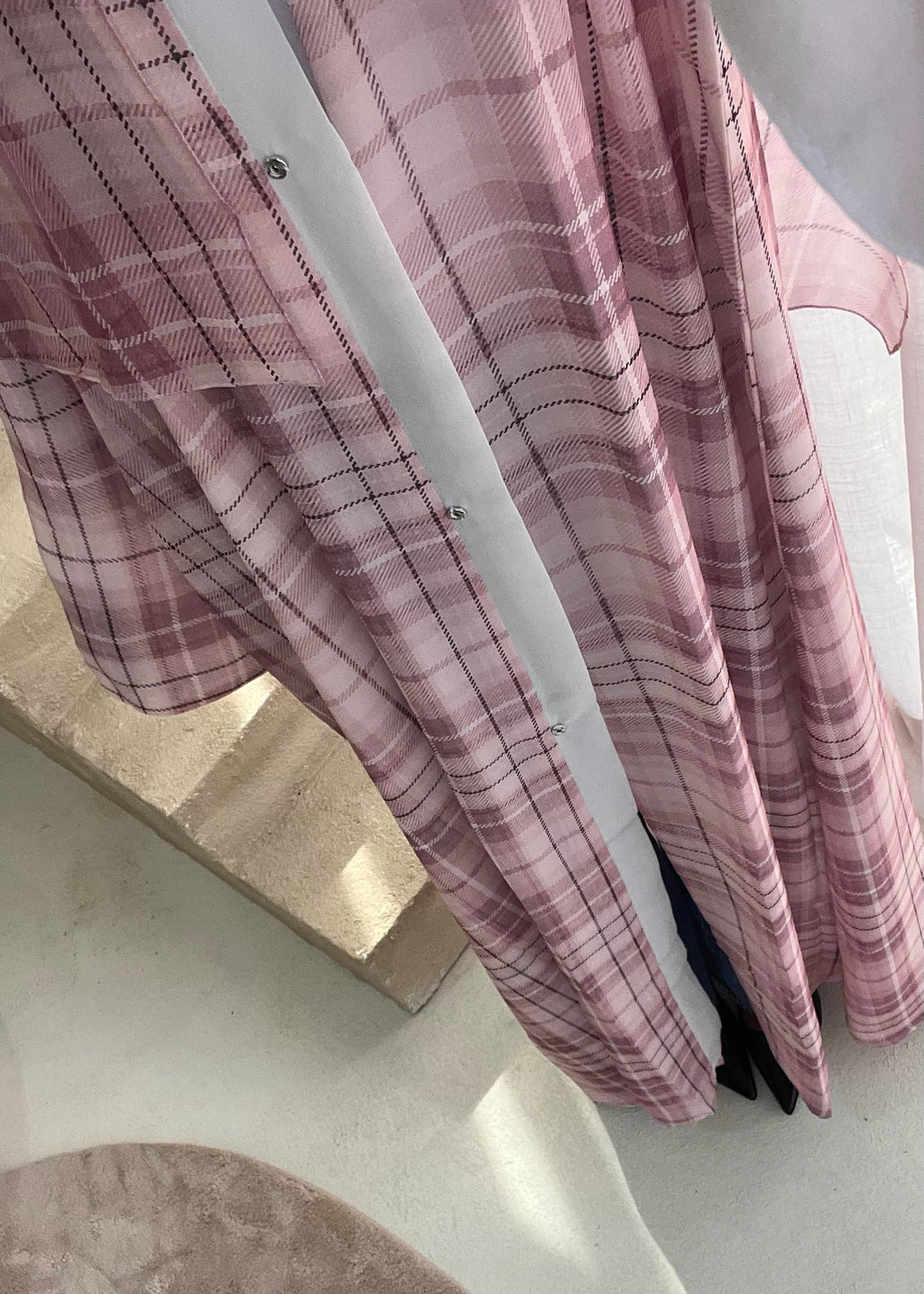 Blush Checkered Double Chiffon Abaya + Matching Hijab