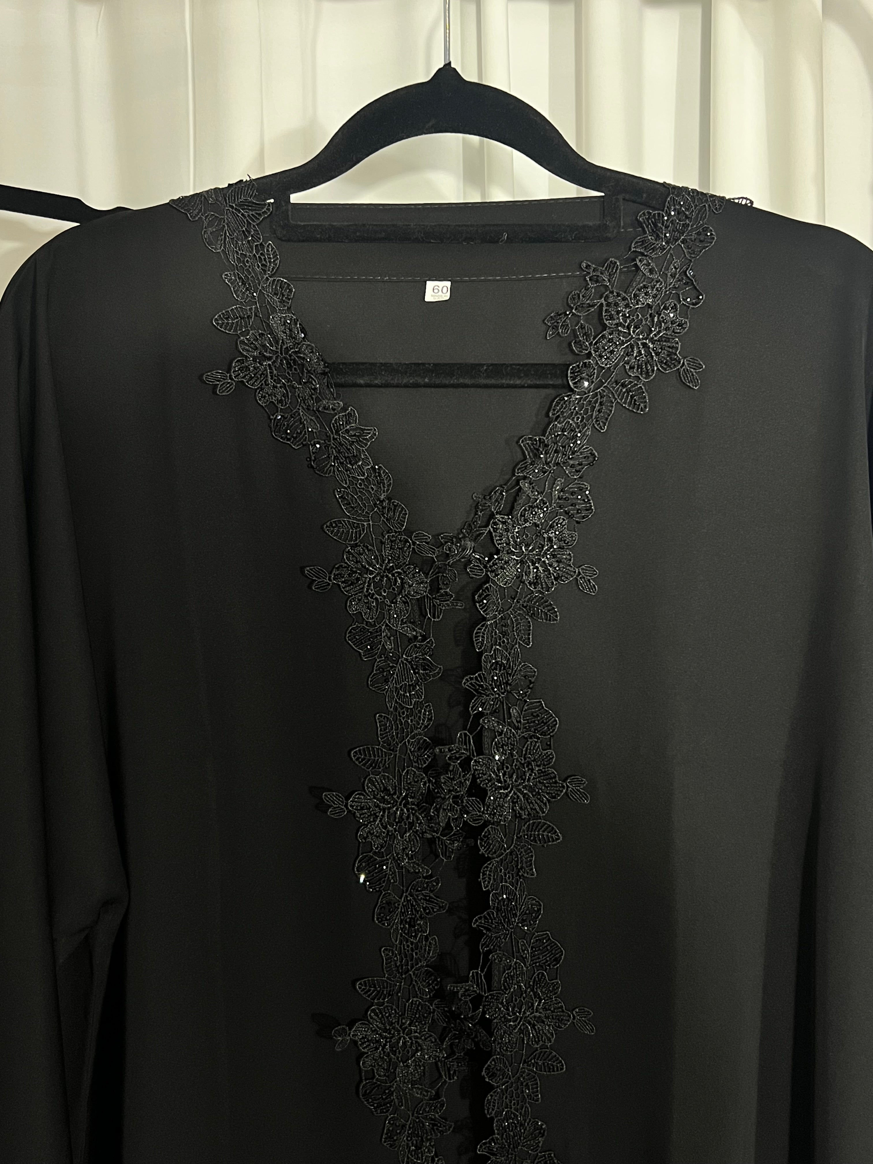 Black flower lace abaya with matching hijab