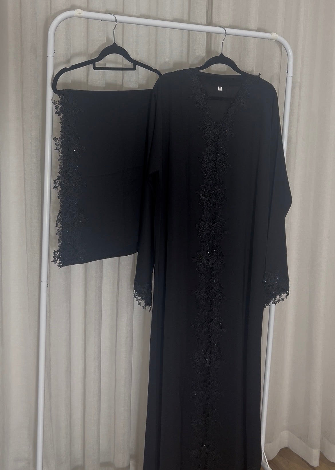 Black flower lace abaya with matching hijab