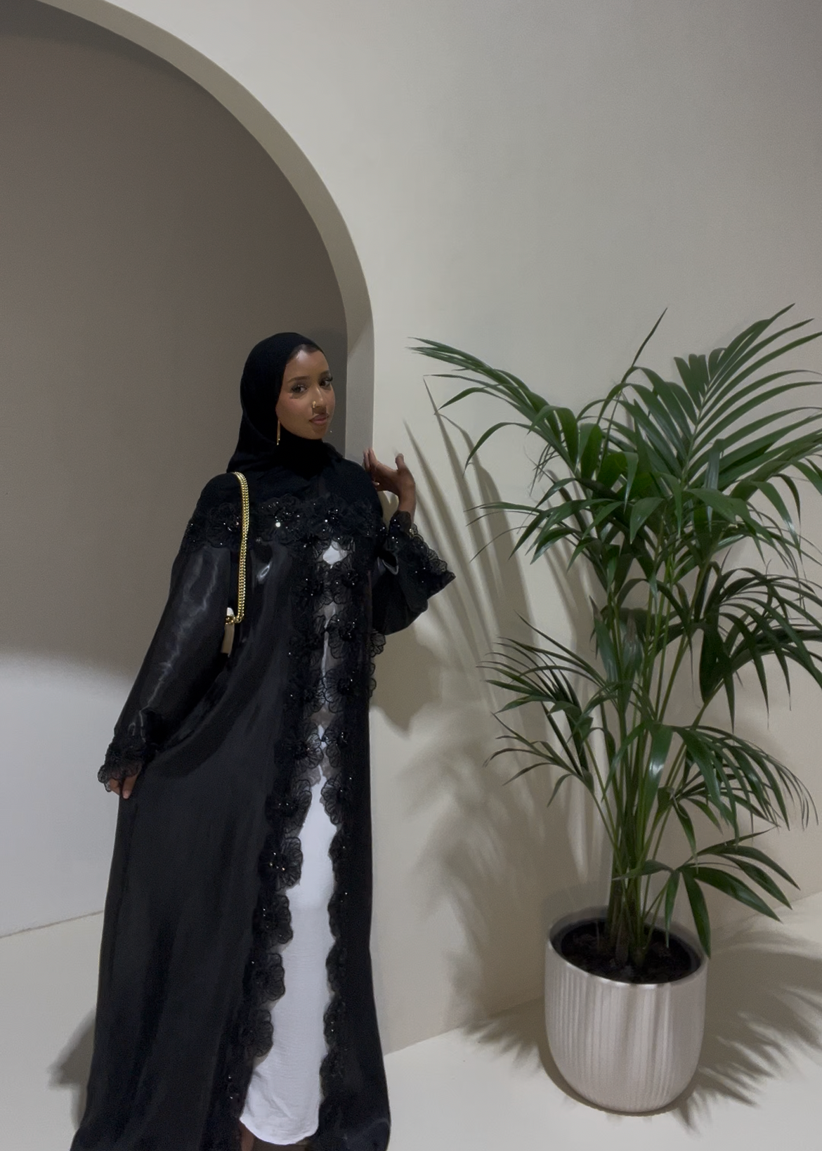 Sheer floral open abaya
