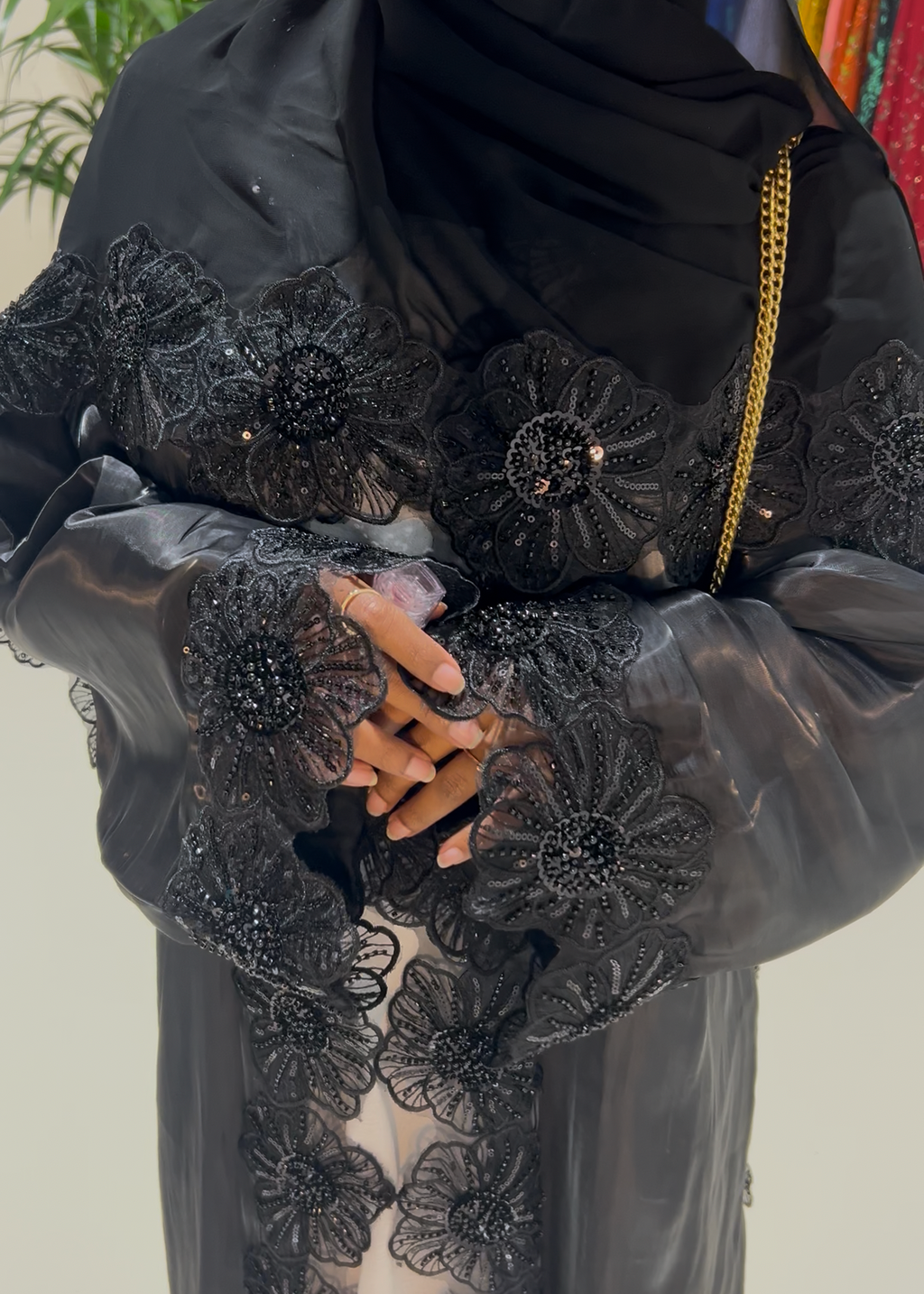Sheer floral open abaya