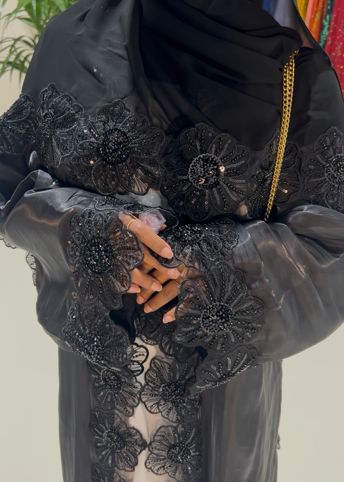 Sheer floral open abaya