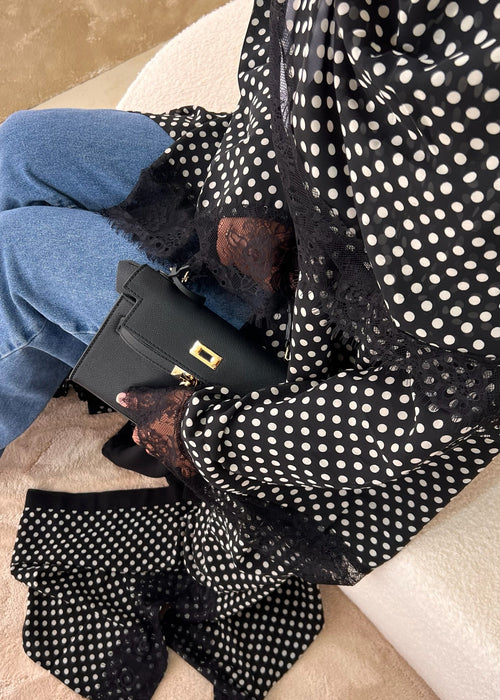 Black Polka Dot Double Chiffon Abaya + Matching Hijab