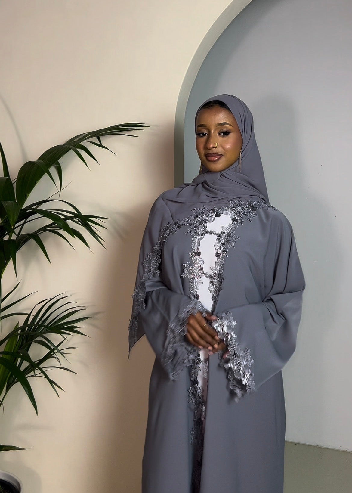 Sequin Floral  Abaya - 2 Piece set