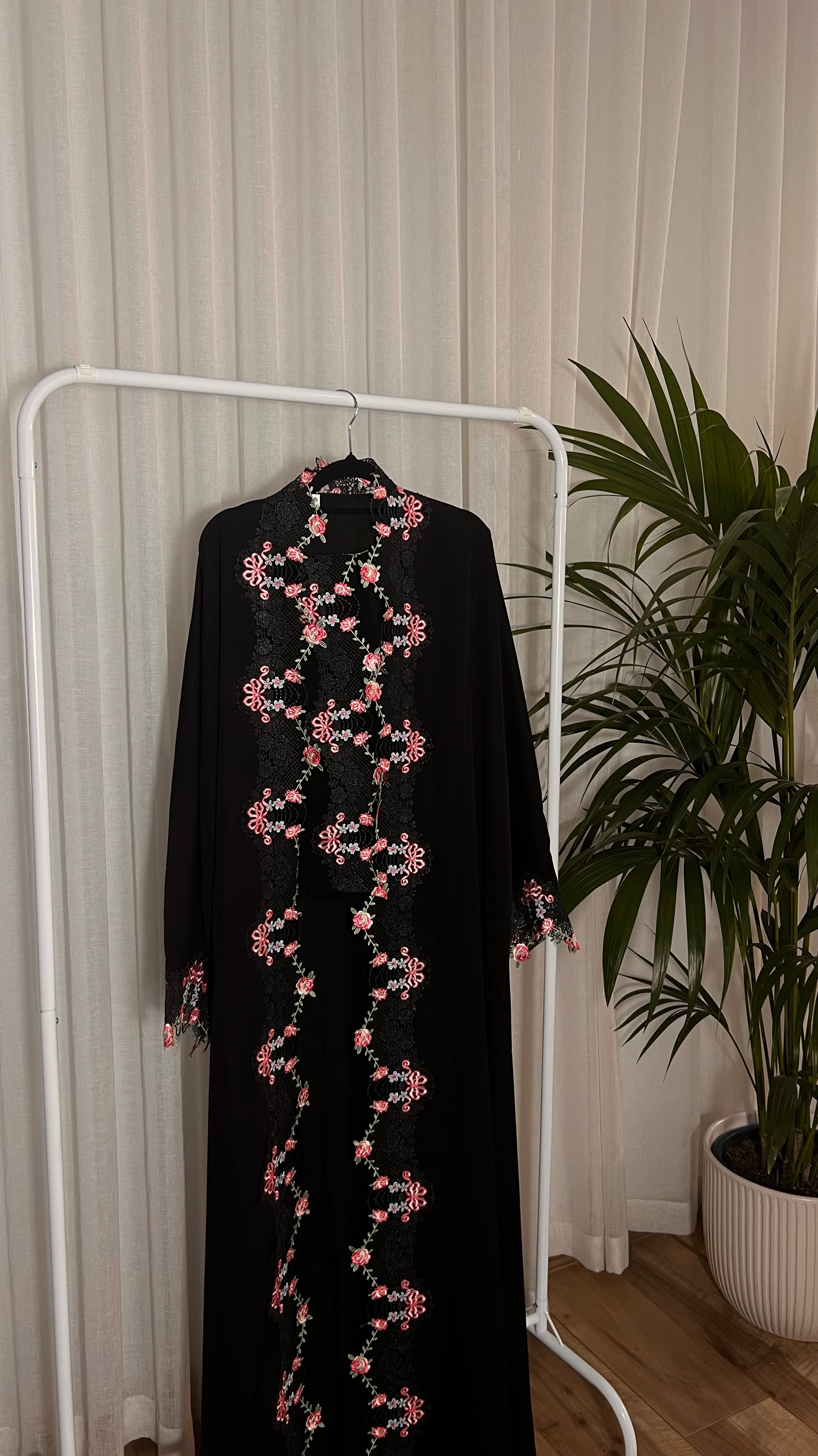 Floral lace abaya with matching hijab