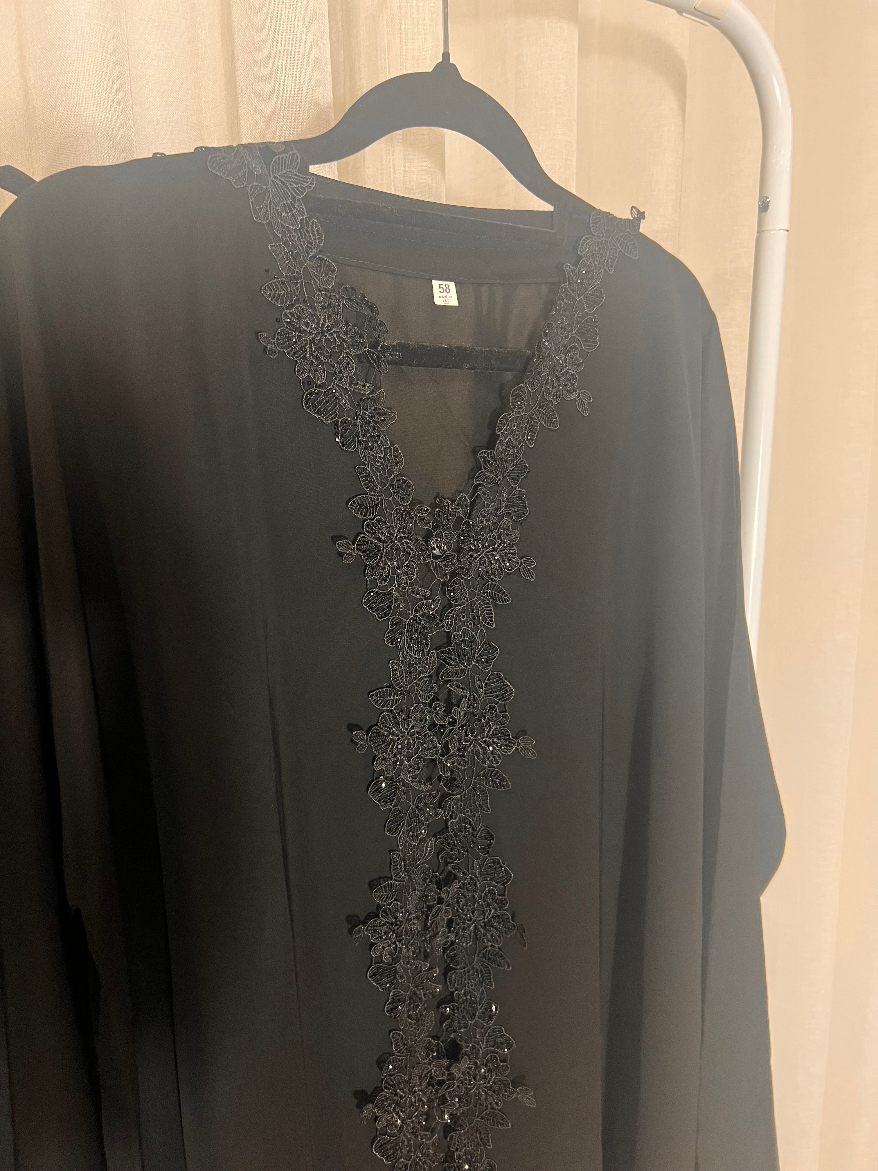 Black flower lace abaya with matching hijab
