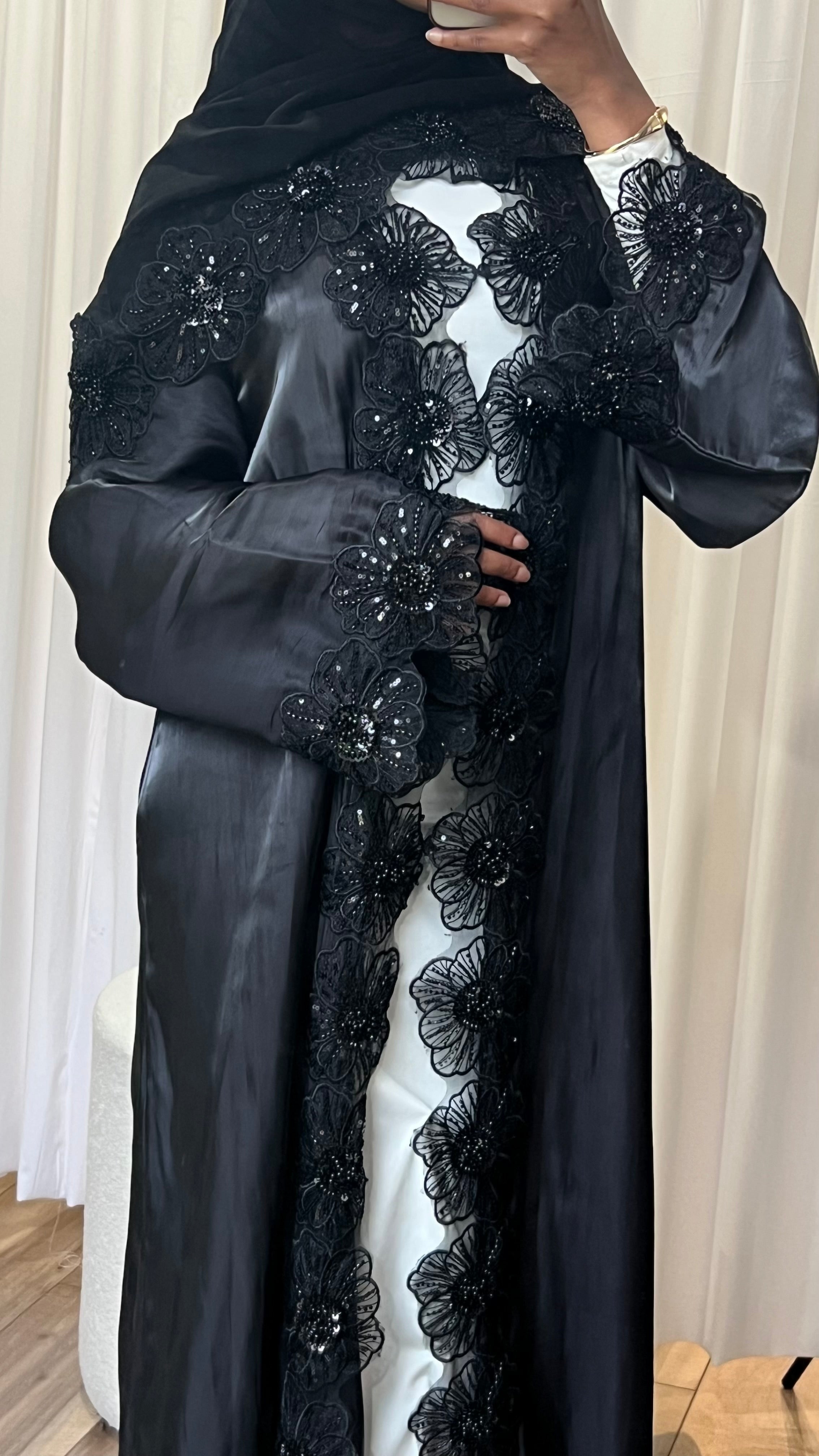 Sheer floral open abaya