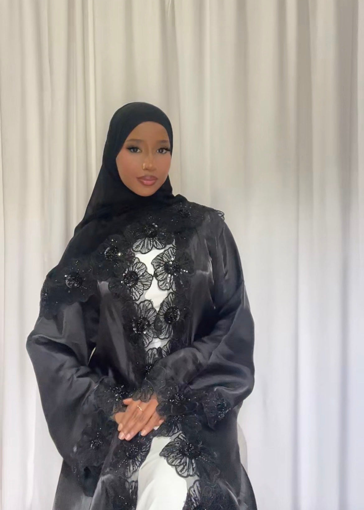 Sheer floral open abaya