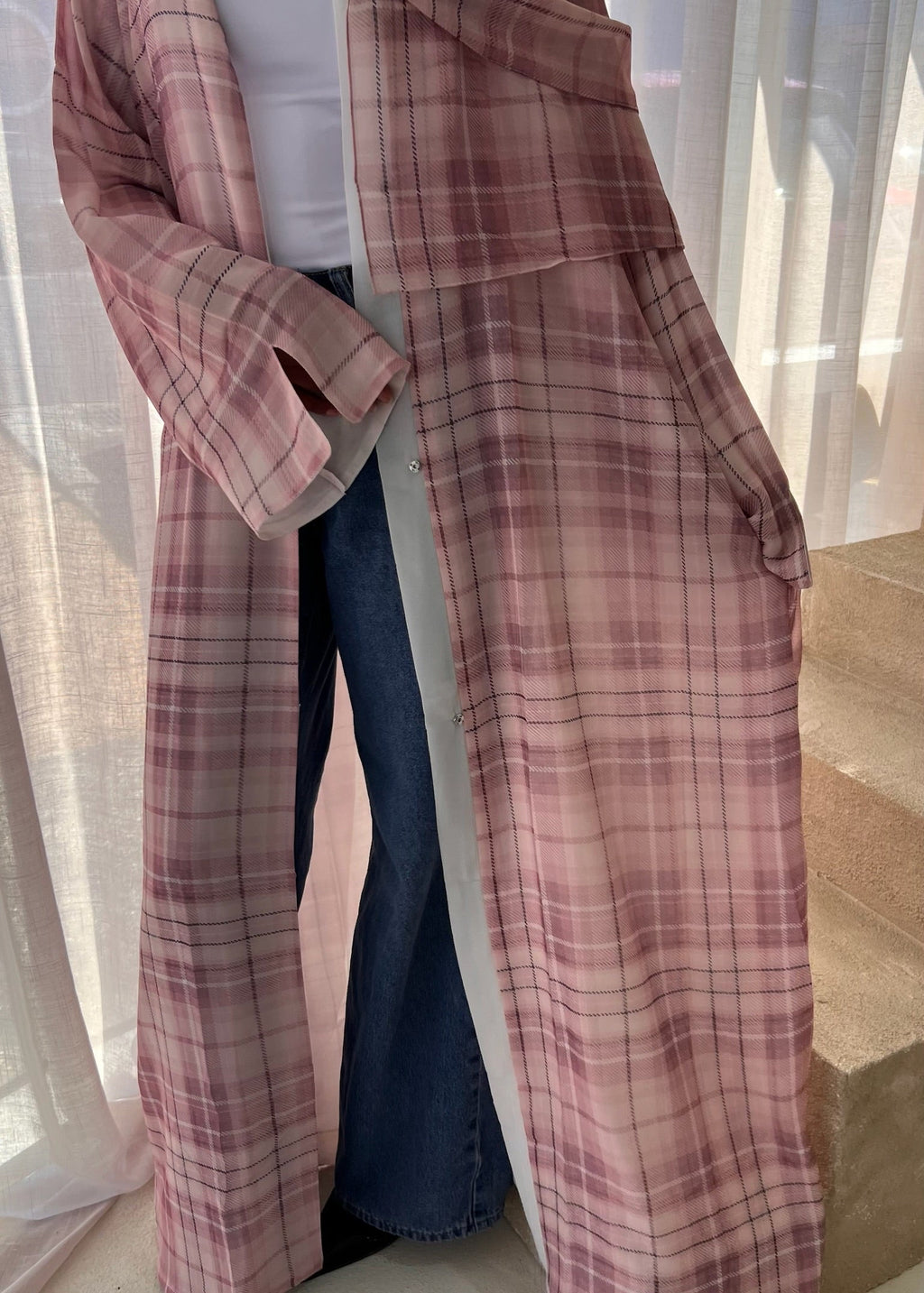 Blush Checkered Double Chiffon Abaya + Matching Hijab