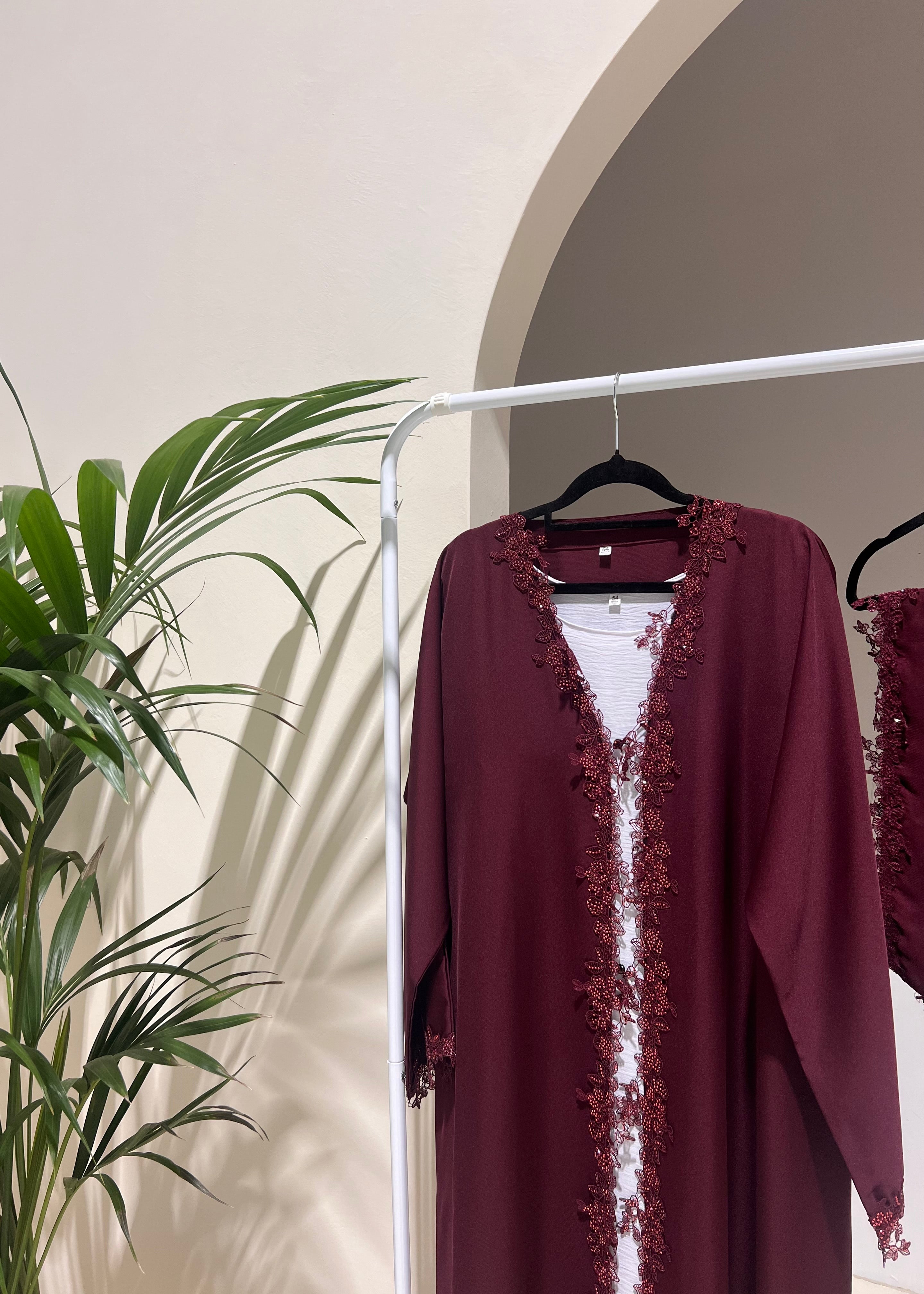 Flower Lace Abaya -3 piece set