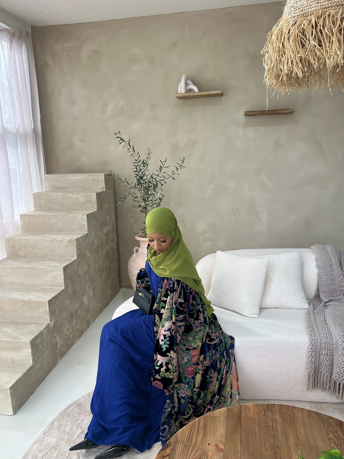 Velvet Bloom 3-Piece Velvet Abaya Set + Matching Hijab