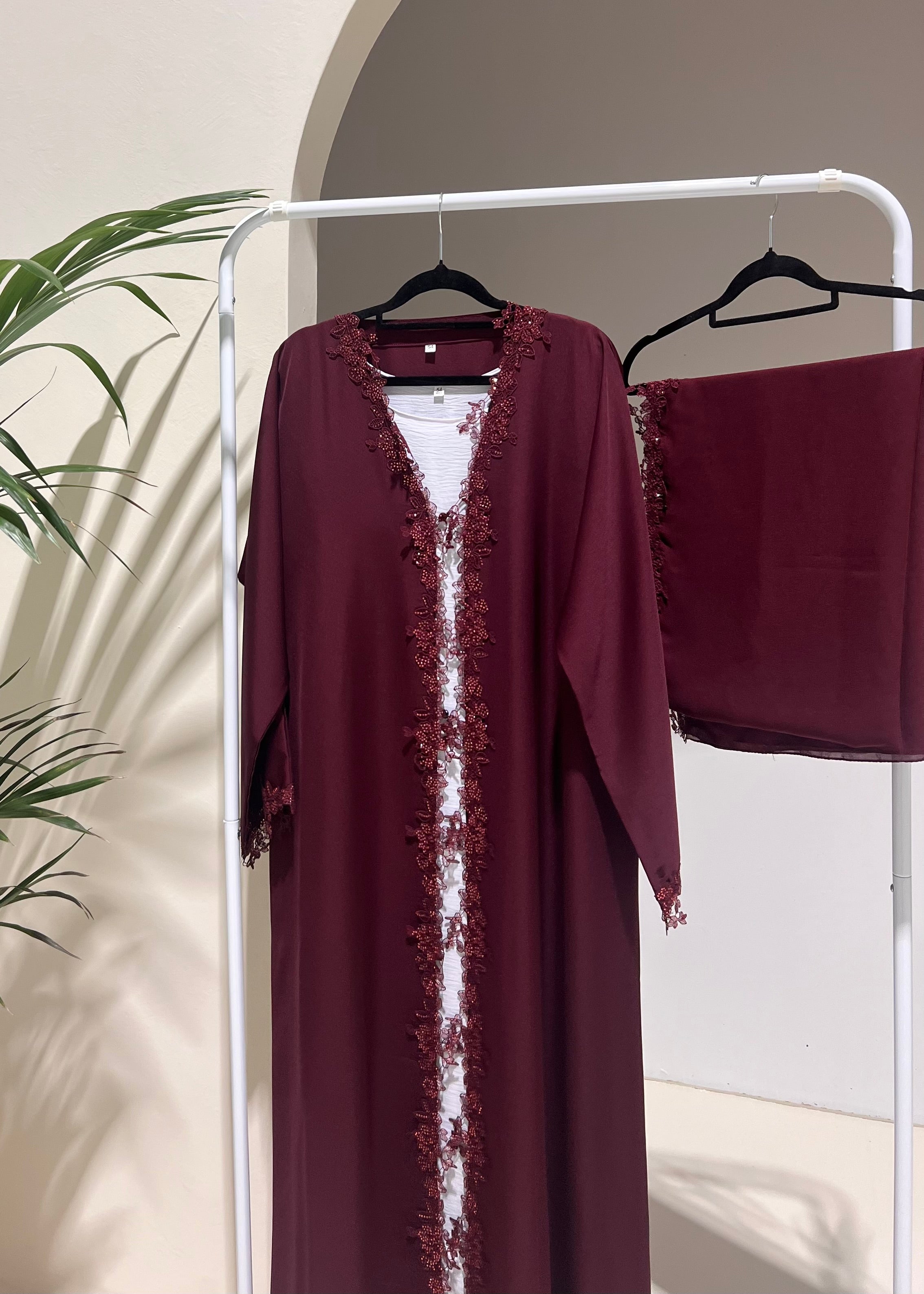 Flower Lace Abaya -3 piece set