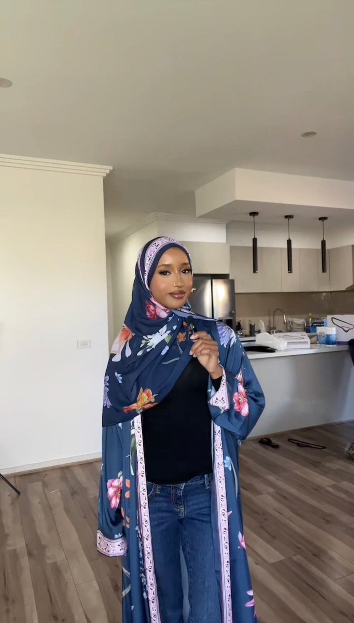 Printed floral abaya