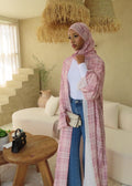Blush Checkered Double Chiffon Abaya + Matching Hijab