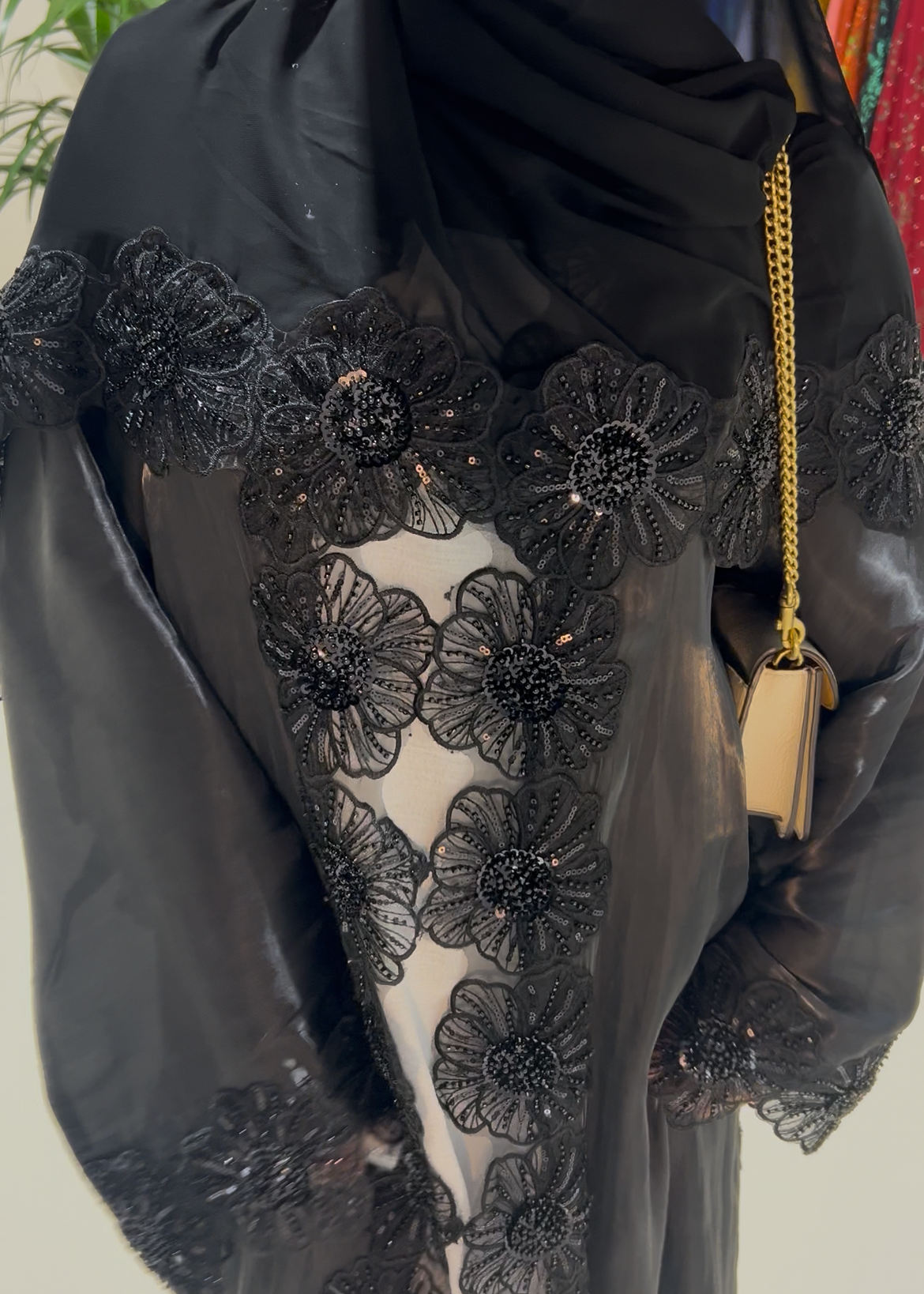 Sheer floral open abaya