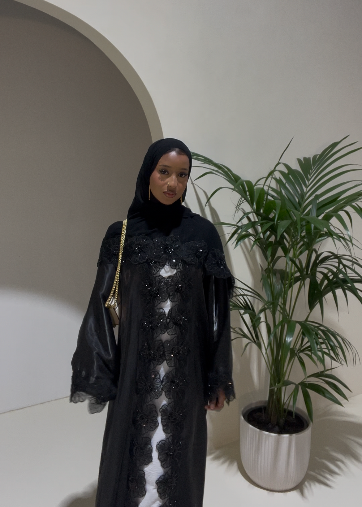 Sheer floral open abaya