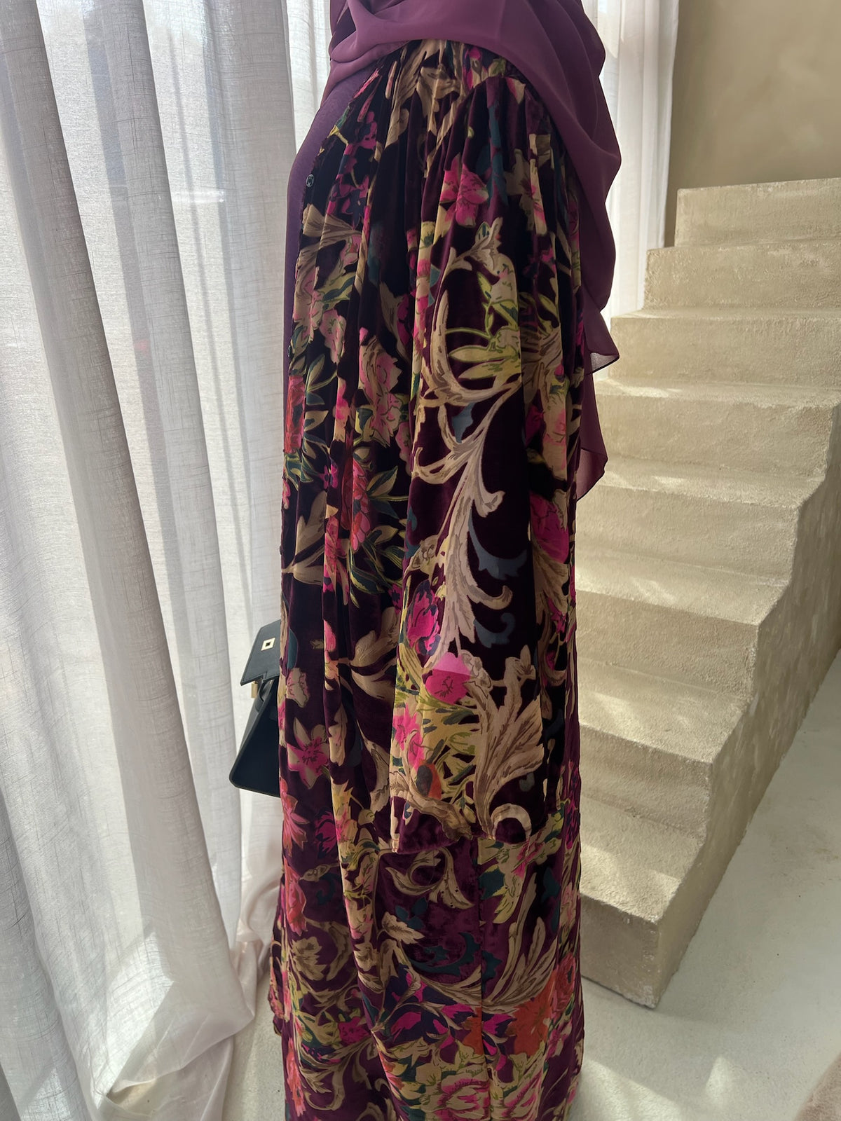 Velvet Bloom 3-Piece Velvet Abaya Set + Matching Hijab