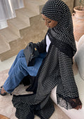 Black Polka Dot Double Chiffon Abaya + Matching Hijab