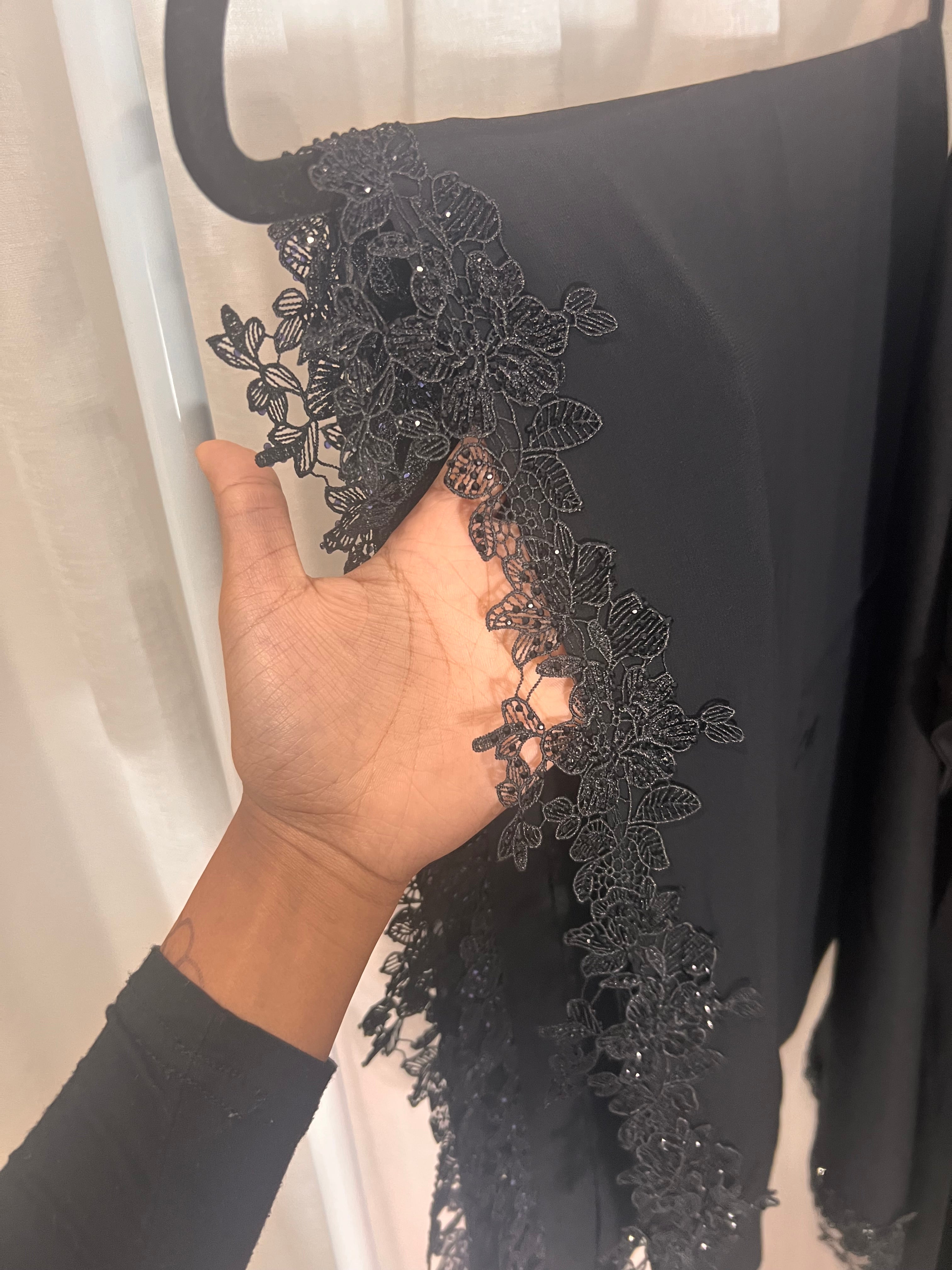 Black flower lace abaya with matching hijab