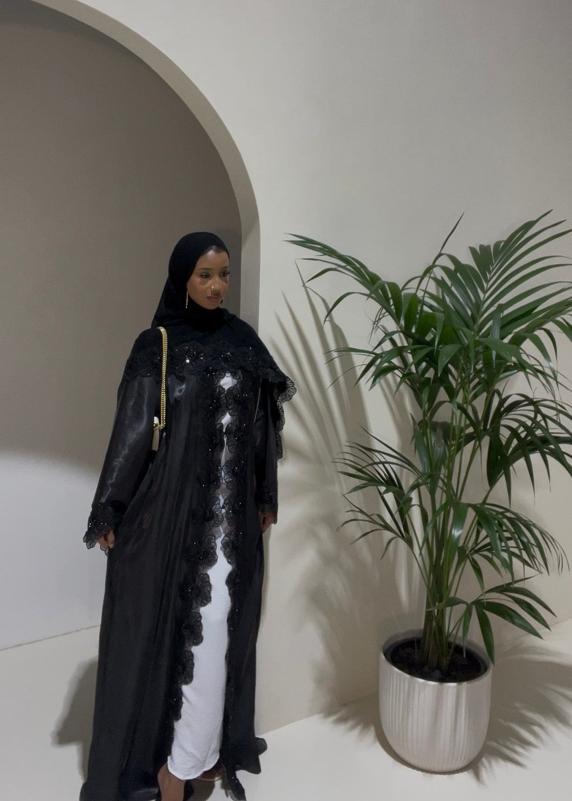 Sheer floral open abaya