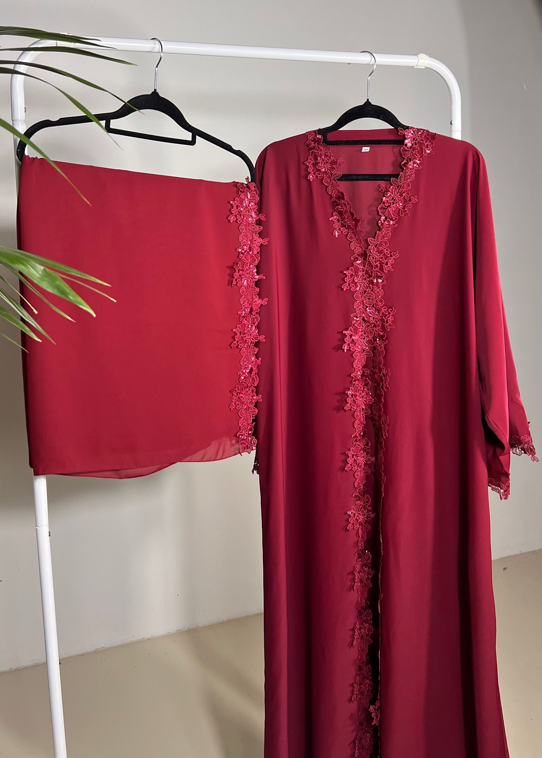 Sequin Floral  Abaya - 2 Piece set