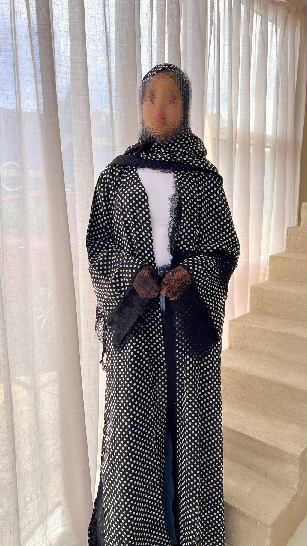 Black Polka Dot Double Chiffon Abaya + Matching Hijab