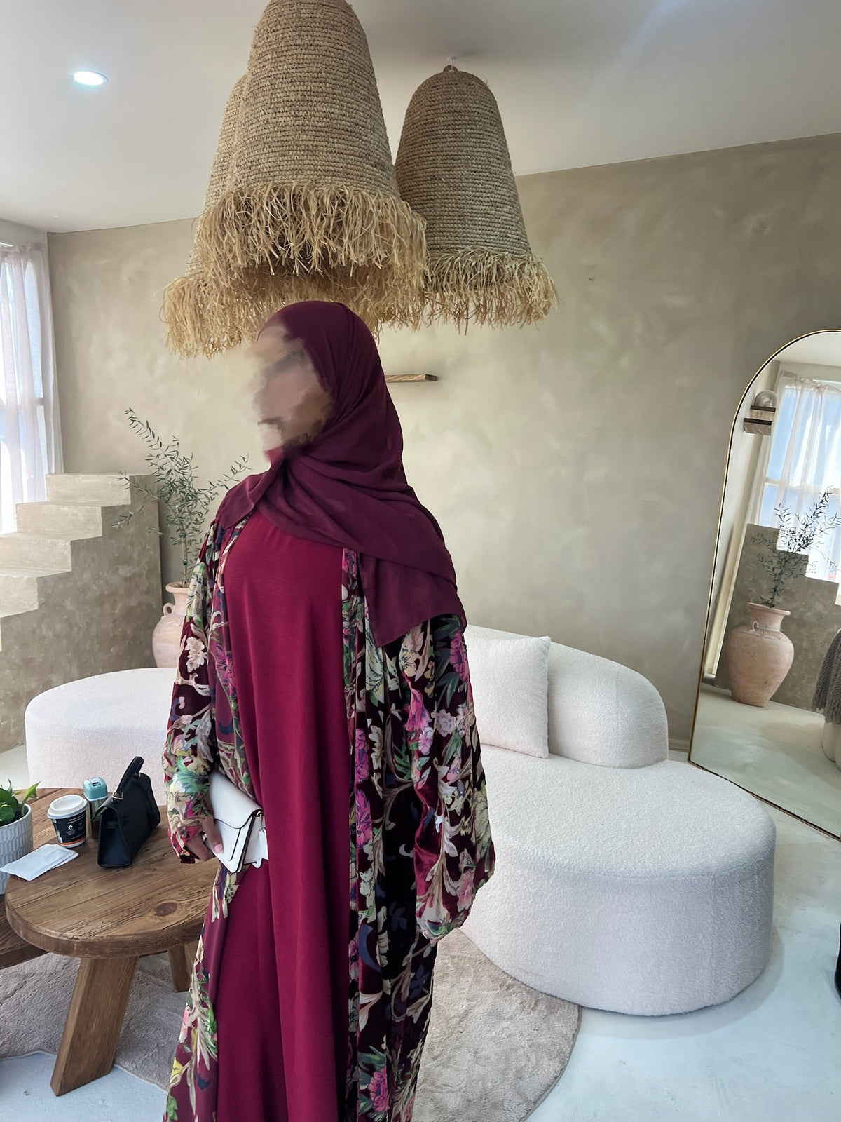 Velvet Bloom 3-Piece Velvet Abaya Set + Matching Hijab