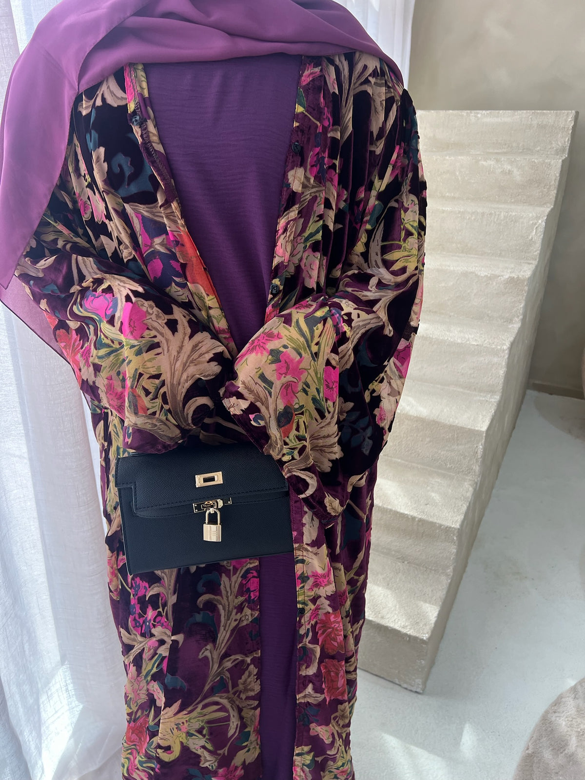 Velvet Bloom 3-Piece Velvet Abaya Set + Matching Hijab