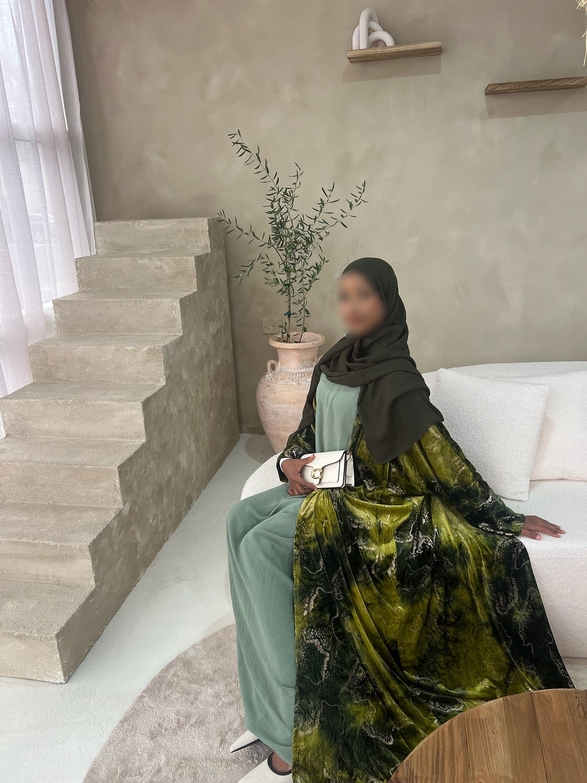 Velvet Bloom 3-Piece Velvet Abaya Set + Matching Hijab