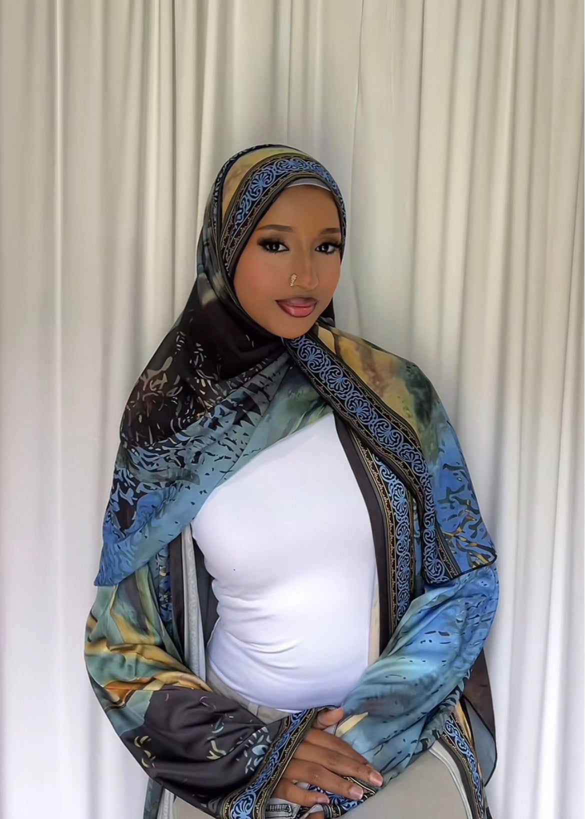 Blue and olive Abaya with matching hijab