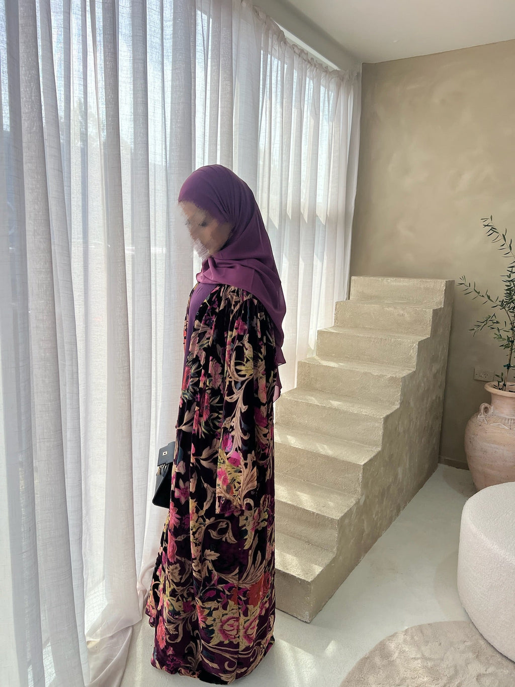 Velvet Bloom 3-Piece Velvet Abaya Set + Matching Hijab